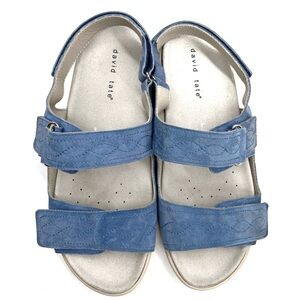 Key Comfort Slingback Sandal Denim 11 WW NP Hook & Loop Straps Sueded Footbed